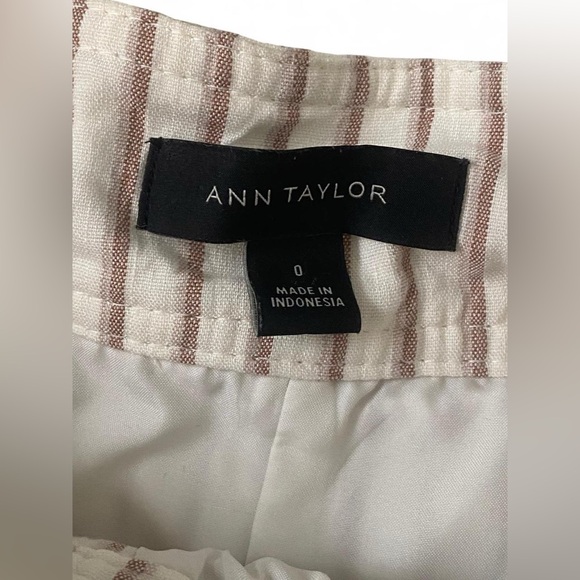 Ann Taylor Striped Linen Blend Mini Skirt, Paperbag Tie Waist - Neutral - Size 0 - Picture 8 of 11
